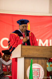 Prof. Fred McBagonluri, President – ACity, addressing the Class of 2024